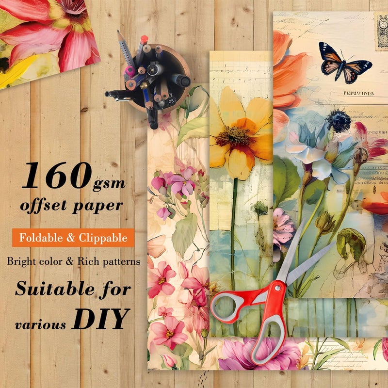 EAMOTOL Vintage Floral Scrapbook Paper Pad, 24 Sheets 6''x 6'' Flowers Patterned Designed Decorative Decoupage for Wedding Folded Card Material Gift Wrapping Planners Journals DIY Crafts Photo Album - Image 4
